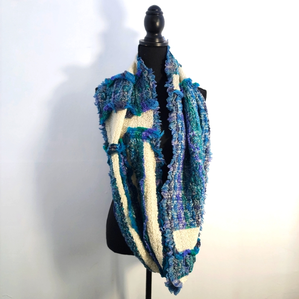 Blue and White Textured Scarf